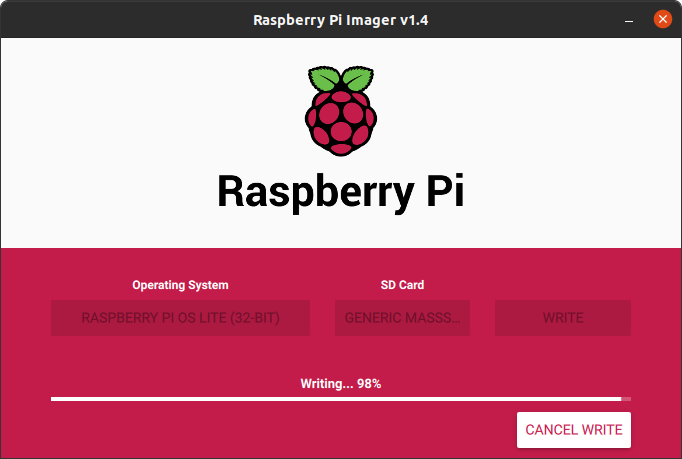Progress of writing the image with the Raspberry Pi Imager