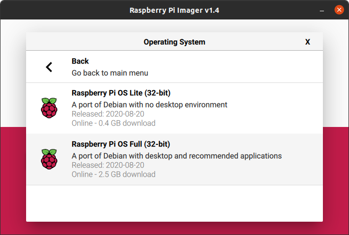 Selecting Raspberry Pi OS Lite with the Pi Imager