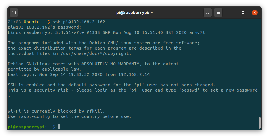 Login in on a Raspberry Pi by a terminal
