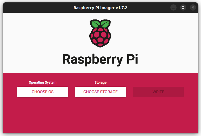 The main screen of the Raspberry Pi Imager application